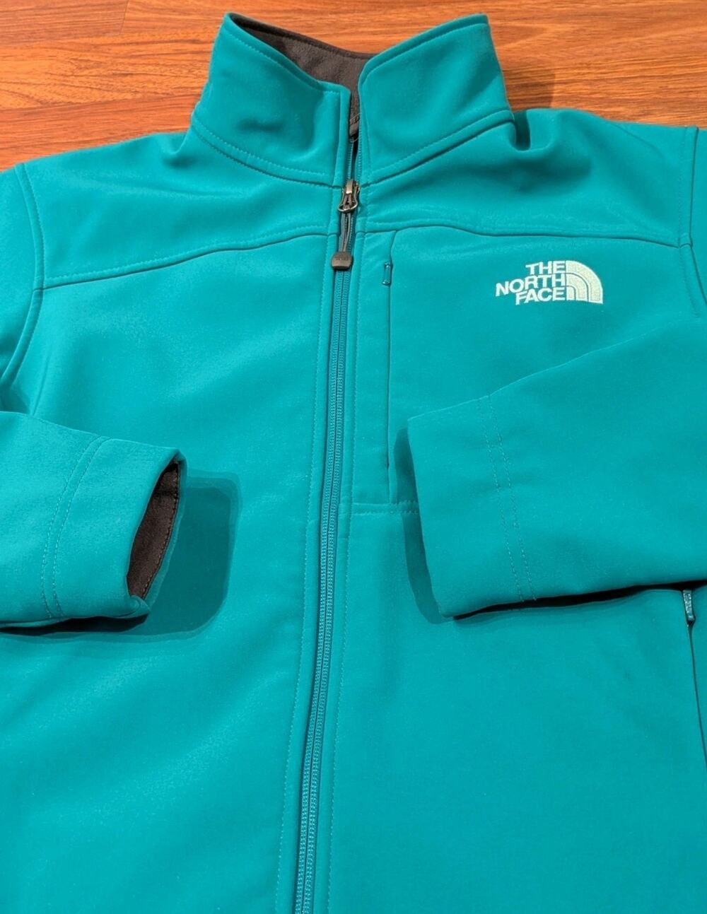 The North Face Women’s Medium Soft Shell Jacket Teal Fleece Lined Full Zip TNF